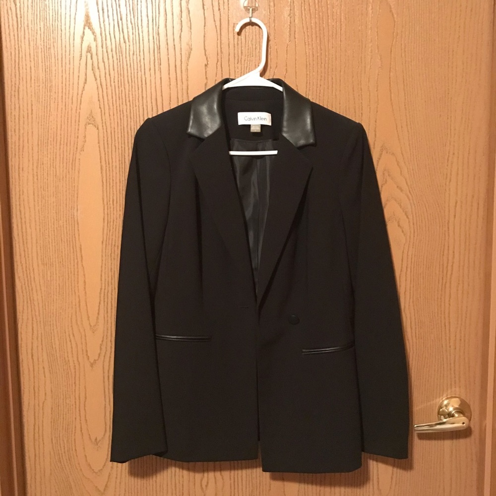 Calvin Klein Faux Leather Luxe Black Blazer